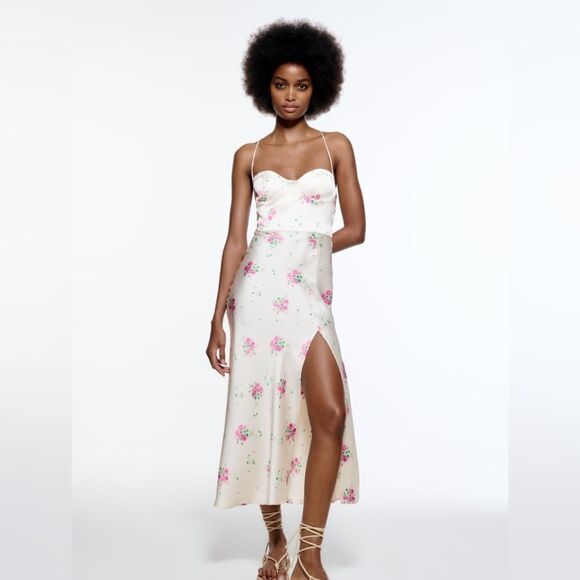 Zara Satin Floral Print Dress New - Picture 5 of 12